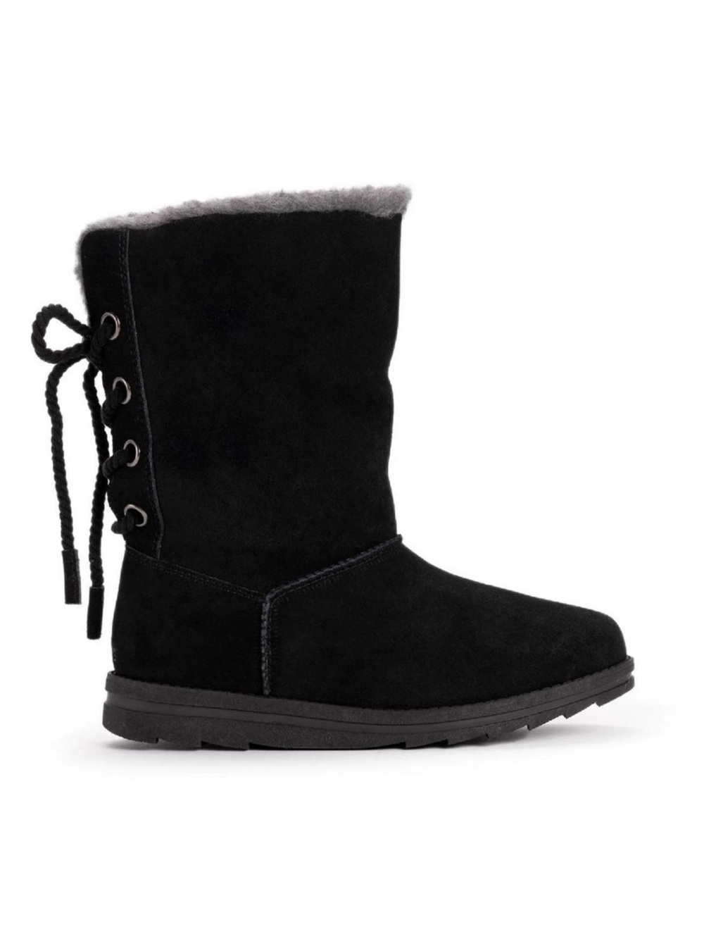 NWT woman’s Muk Luks black suede leather and natural wool warm winter boots sz 7